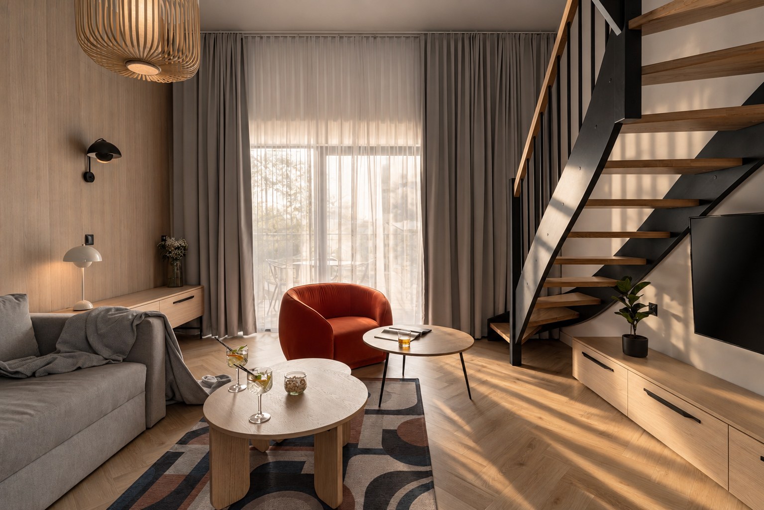 Salon Apartamentów Rosa Style w Rowach w ciepłym popołudniowym świetle