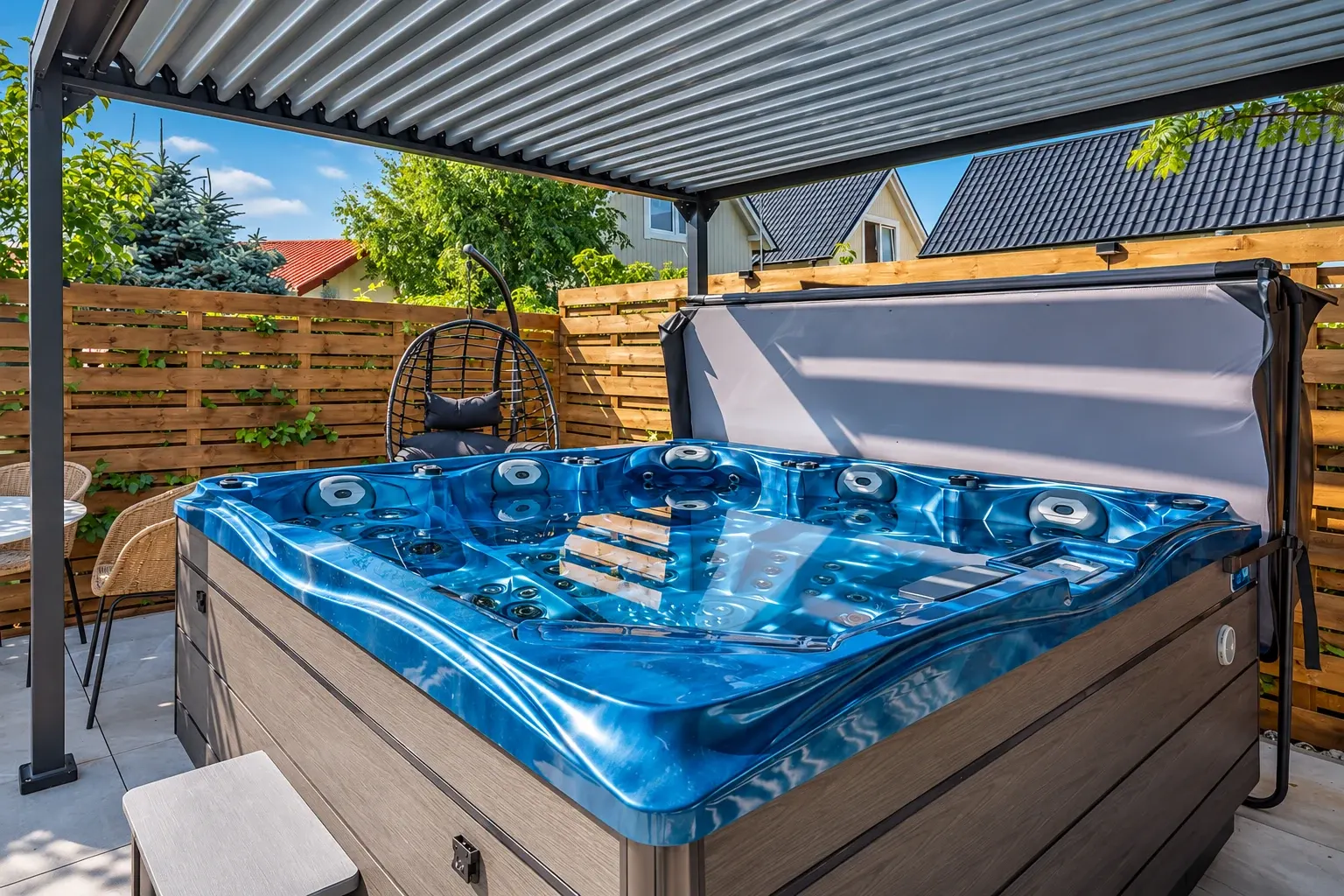 Jacuzzi i ogród przy domku SOL w Trzęsaczu