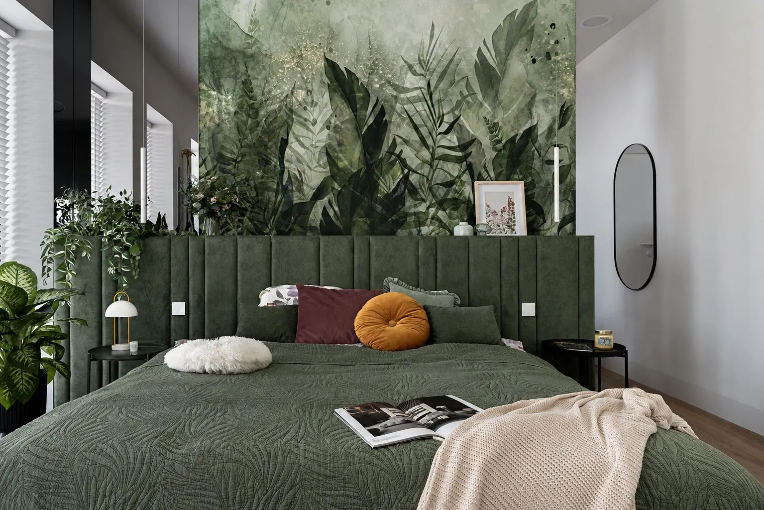 Botaniczne łóżko w sypialni, Dom w Szczecinie, projekt Architeka Szczecin