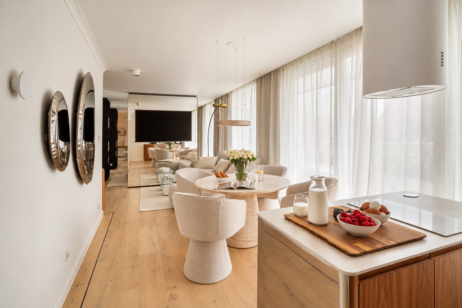 Jadalnia połączona z kuchnią i salonem, Apartament Boutique No. 7, Międzyzdroje