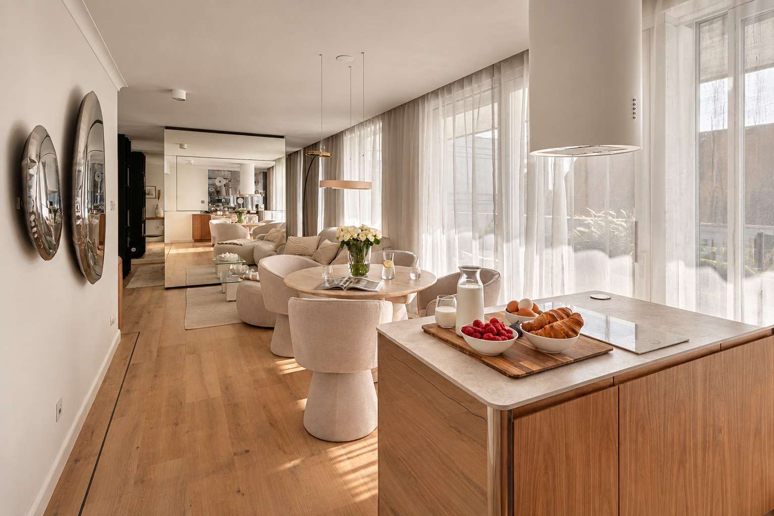 Jadalnia połączona z salonem i kuchnią, Apartament Boutique No. 7, Międzyzdroje
