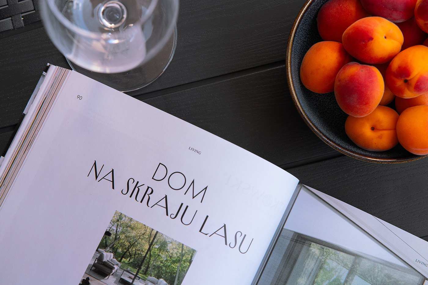 Martwa natura z książką i owocami na czarnym stole, Apartament Sea & Woods Star, Międzyzdroje