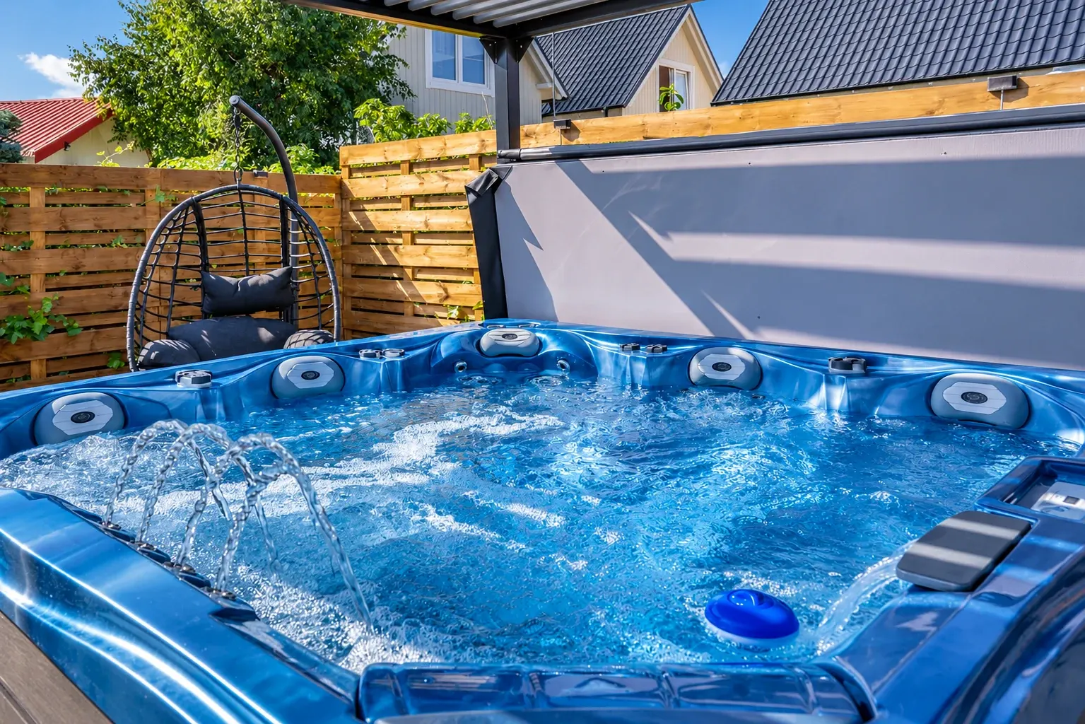 Jacuzzi przy tarasie domku letniskowego SOL w Trzęsaczu